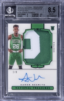 2020-21 Panini National Treasures Rookie Patch Autographs Purple FOTL #125 Aaron Nesmith Signed Patch Rookie Card (#1/8) - BGS NM-MT+ 8.5/BGS 10